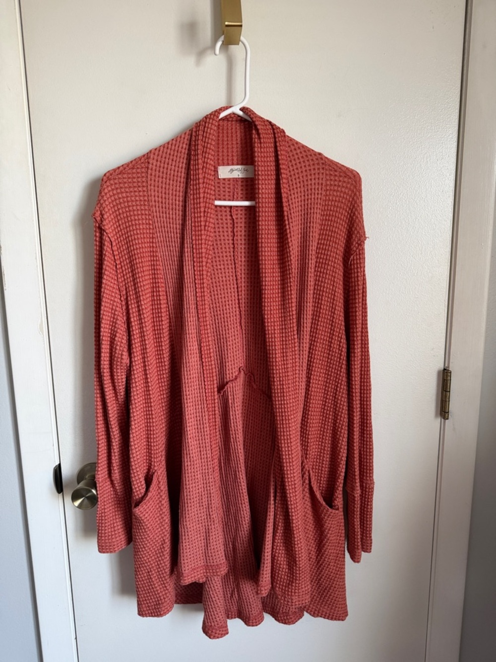 Altar’d State Lightweight Waffle-Knit Open Cardigan - Rust